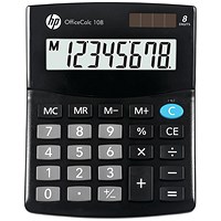 HP OfficeCalc 108 Semi-Desktop Calculator, 8 Digit, Solar and Battery Power, Black
