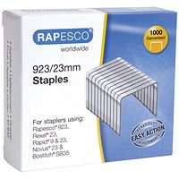 Rapesco 923/23mm Galvanised Finish Staples, Pack of 1000