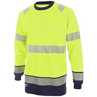 Beeswift High Visibility Two Tone Long Sleeve T-Shirt, Saturn Yellow & Navy Blue, Small