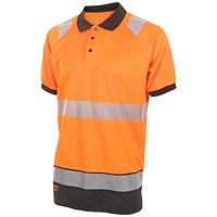 Beeswift High Visibility Two Tone Short Sleeve Polo Shirt, Orange & Black, Large