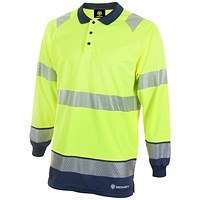 Beeswift High Visibility Two Tone Long Sleeve Polo Shirt, Saturn Yellow & Navy Blue, XL