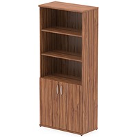 Impulse Extra Tall Half Cupboard and Half Bookcase, 4 Shelves, 2000mm High, Walnut