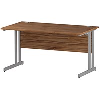 Impulse 1400mm Rectangular Desk, Silver Cantilever Leg, Walnut