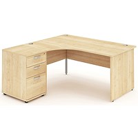 Impulse 1600mm Corner Desk with 600mm Desk High Pedestal, Left Hand, Panel End Leg, Maple