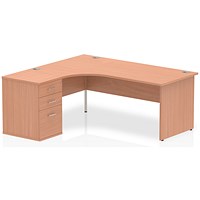 Impulse 1800mm Corner Desk with 600mm Desk High Pedestal, Left Hand, Panel End Leg, Beech