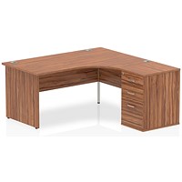 Impulse 1600mm Corner Desk with 600mm Desk High Pedestal, Right Hand, Panel End Leg, Walnut