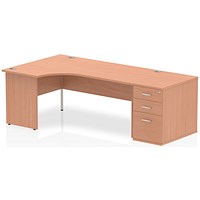 Impulse 1800mm Corner Desk with 800mm Desk High Pedestal, Left Hand, Panel End Leg, Beech