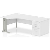 Impulse 1600mm Corner Desk with 800mm Desk High Pedestal, Left Hand, Silver Cable Managed Leg, White