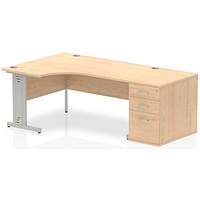 Impulse 1600mm Corner Desk with 800mm Desk High Pedestal, Left Hand, Silver Cable Managed Leg, Maple