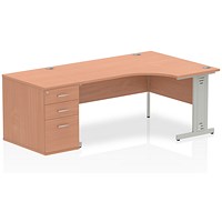 Impulse 1600mm Corner Desk with 800mm Desk High Pedestal, Right Hand, Silver Cable Managed Leg, Beech