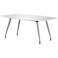 Dynamic High Gloss Writable Boardroom Table, 1800mm, High Gloss White, Silver Post Leg