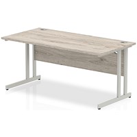 Impulse 1600mm Rectangular Desk, Silver Cantilever Leg, Grey Oak
