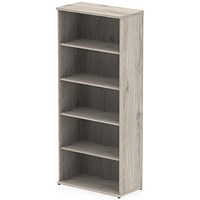 Impulse Tall Bookcase, 4 Shelves, 2000mm High, Grey Oak