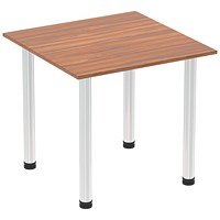 Impulse 800mm Square Table, Walnut, Chrome Post Leg