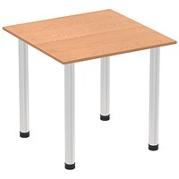 Impulse 800mm Square Table, Oak, Brushed Aluminium Post Leg