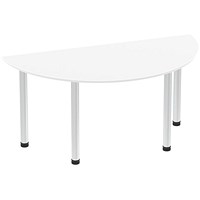 Impulse 1600mm Semi-circular Table, White, Brushed Aluminium Post Leg