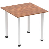 Impulse 800mm Square Table, Walnut, White Post Leg