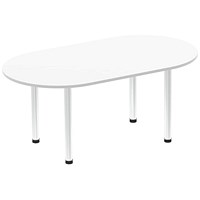 Impulse Boardroom Table, 1800mm, White, Brushed Aluminium Post Leg