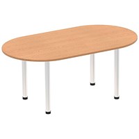 Impulse Boardroom Table, 1800mm, Oak, Brushed Aluminium Post Leg
