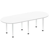 Impulse Boardroom Table, 2400mm, White, Brushed Aluminium Post Leg