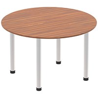 Impulse Circular Table, 1000mm, Walnut, Brushed Aluminium Post Leg