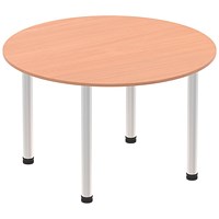 Impulse Circular Table, 1200mm, Beech, Brushed Aluminium Post Leg