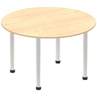 Impulse Circular Table, 1200mm, Maple, Brushed Aluminium Post Leg