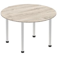 Impulse Circular Table, 1200mm, Grey Oak, Brushed Aluminium Post Leg