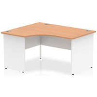Impulse 1400mm Two-Tone Corner Desk, Left Hand, White Panel End Leg, Oak