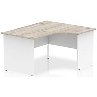 Impulse 1400mm Two-Tone Corner Desk, Right Hand, White Panel End Leg, Grey Oak