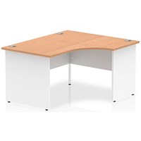 Impulse 1400mm Two-Tone Corner Desk, Right Hand, White Panel End Leg, Oak