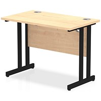 Impulse 1000mm Slim Rectangular Desk, Black Cantilever Leg, Maple