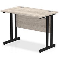 Impulse 1000mm Slim Rectangular Desk, Black Cantilever Leg, Grey Oak