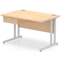 Impulse 1200mm Rectangular Desk with attached Pedestal, Silver Cantilever Leg, Maple