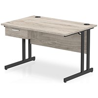 Impulse 1200mm Rectangular Desk with attached Pedestal, Black Cantilever Leg, Grey Oak