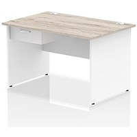 Impulse 1200mm Two-Tone Rectangular Desk with attached Pedestal, White Panel End Legs, Grey Oak