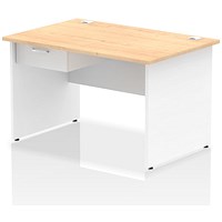 Impulse 1200mm Two-Tone Rectangular Desk with attached Pedestal, White Panel End Legs, Maple