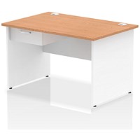 Impulse 1200mm Two-Tone Rectangular Desk with attached Pedestal, White Panel End Legs, Oak