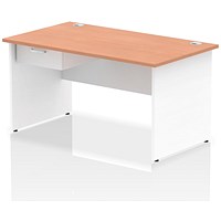 Impulse 1400mm Two-Tone Rectangular Desk with attached Pedestal, White Panel End Leg, Beech
