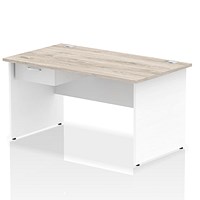 Impulse 1400mm Two-Tone Rectangular Desk with attached Pedestal, White Panel End Leg, Grey Oak