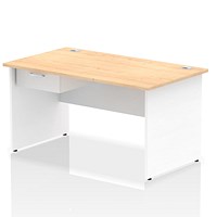 Impulse 1400mm Two-Tone Rectangular Desk with attached Pedestal, White Panel End Leg, Maple