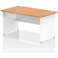 Impulse 1400mm Two-Tone Rectangular Desk with attached Pedestal, White Panel End Leg, Oak
