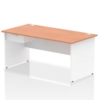 Impulse 1600mm Two-Tone Rectangular Desk with attached Pedestal, White Panel End Leg, Beech