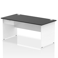 Impulse 1600mm Two-Tone Rectangular Desk with attached Pedestal, White Panel End Leg, Black