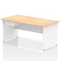 Impulse 1600mm Two-Tone Rectangular Desk with attached Pedestal, White Panel End Leg, Maple