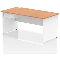 Impulse 1600mm Two-Tone Rectangular Desk with attached Pedestal, White Panel End Leg, Oak