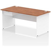 Impulse 1600mm Two-Tone Rectangular Desk with attached Pedestal, White Panel End Leg, Walnut