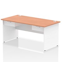Impulse 1600mm Two-Tone Rectangular Desk with 2 attached Pedestals, White Panel End Leg, Beech