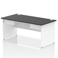 Impulse 1600mm Two-Tone Rectangular Desk with 2 attached Pedestals, White Panel End Leg, Black