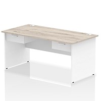 Impulse 1600mm Two-Tone Rectangular Desk with 2 attached Pedestals, White Panel End Leg, Grey Oak